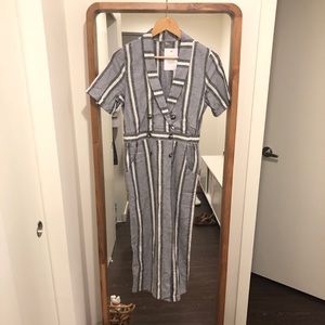 Button Striped Midi Dress